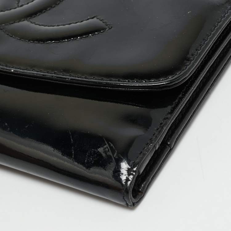 Pre Owned Chanel CC Timeless Black Patent Leather Trifold Wallet