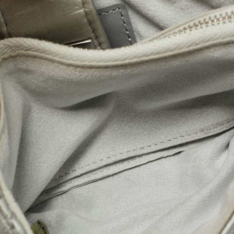 Pre Owned Chanel CC O Silver Quilted Leather Phone Pouch