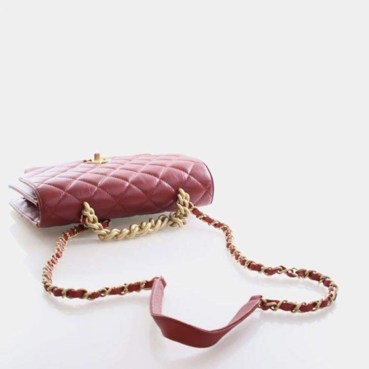 Pre Owned Chanel Small Aged Calfskin Chain Handle Flap Bag