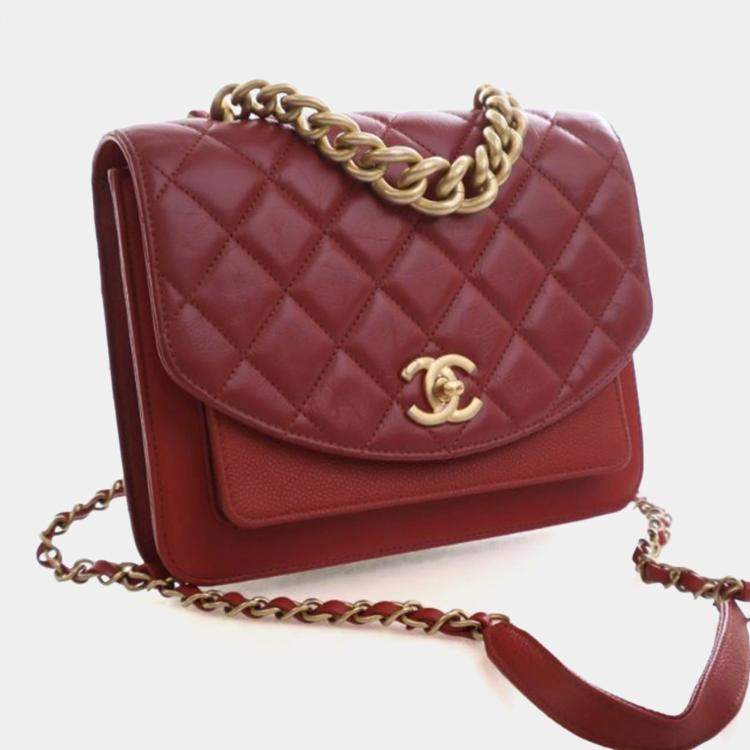 Pre Owned Chanel Small Aged Calfskin Chain Handle Flap Bag