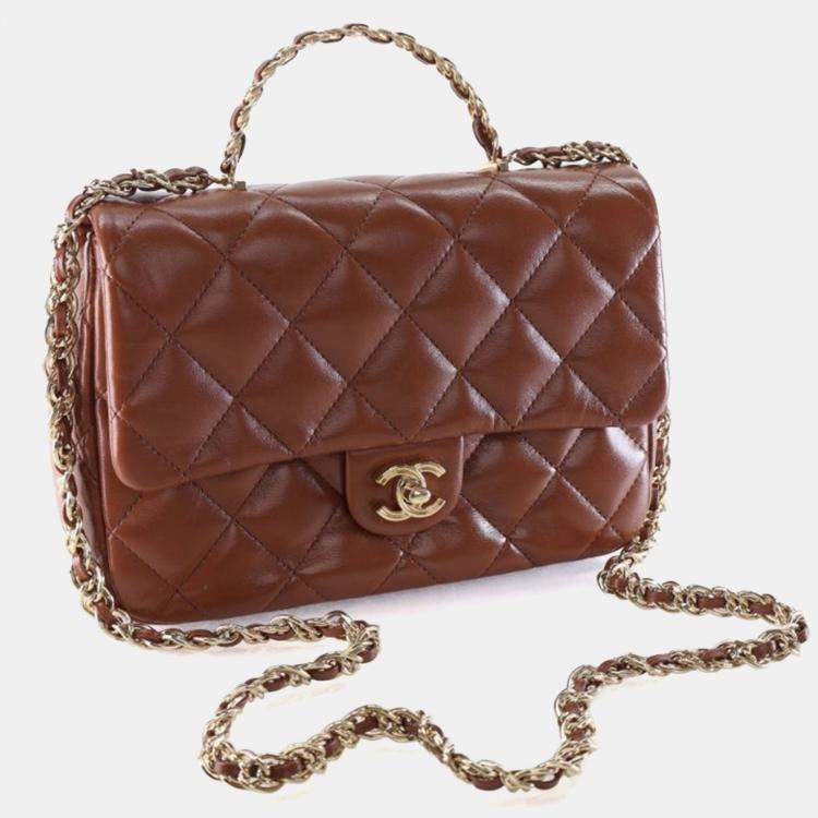 مملوكة مسبقًا Chanel Medium Shiny Lambskin Golden Links Top Handle Flap Bag