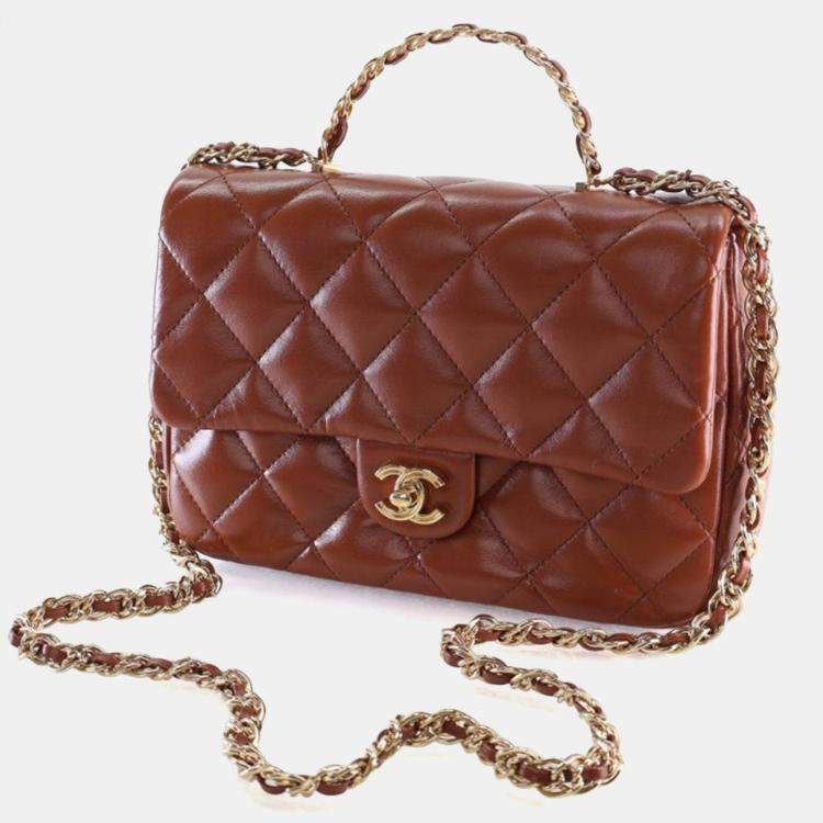 مملوكة مسبقًا Chanel Medium Shiny Lambskin Golden Links Top Handle Flap Bag
