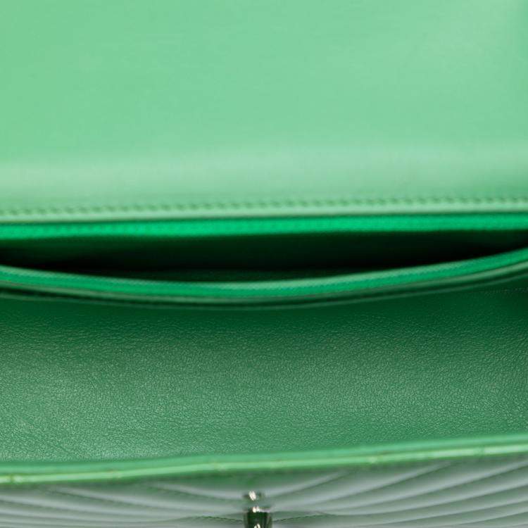 Pre Owned Chanel Green Mini Rectangular Classic Chevron Patent Single Flap