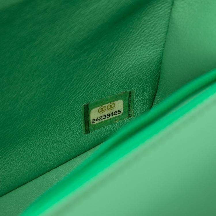 Pre Owned Chanel Green Mini Rectangular Classic Chevron Patent Single Flap