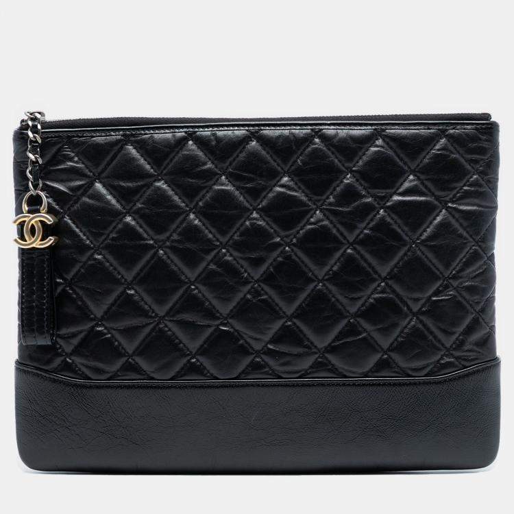 Pre Owned Chanel Black Medium Aged Calfskin Gabrielle O Case Clutch