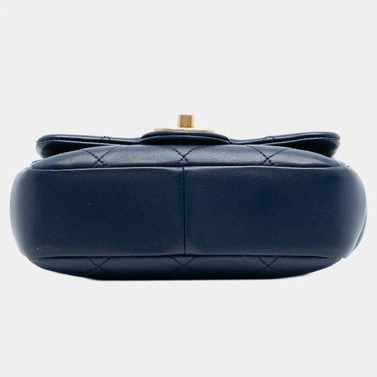 Pre Owned Chanel Blue Mini Quilted Lambskin In The Loop Flap