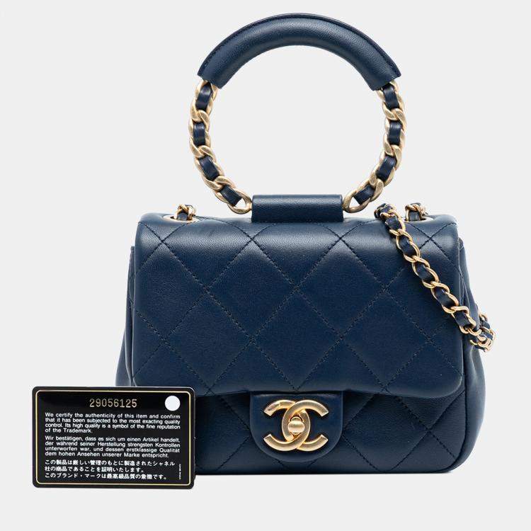 Pre Owned Chanel Blue Mini Quilted Lambskin In The Loop Flap