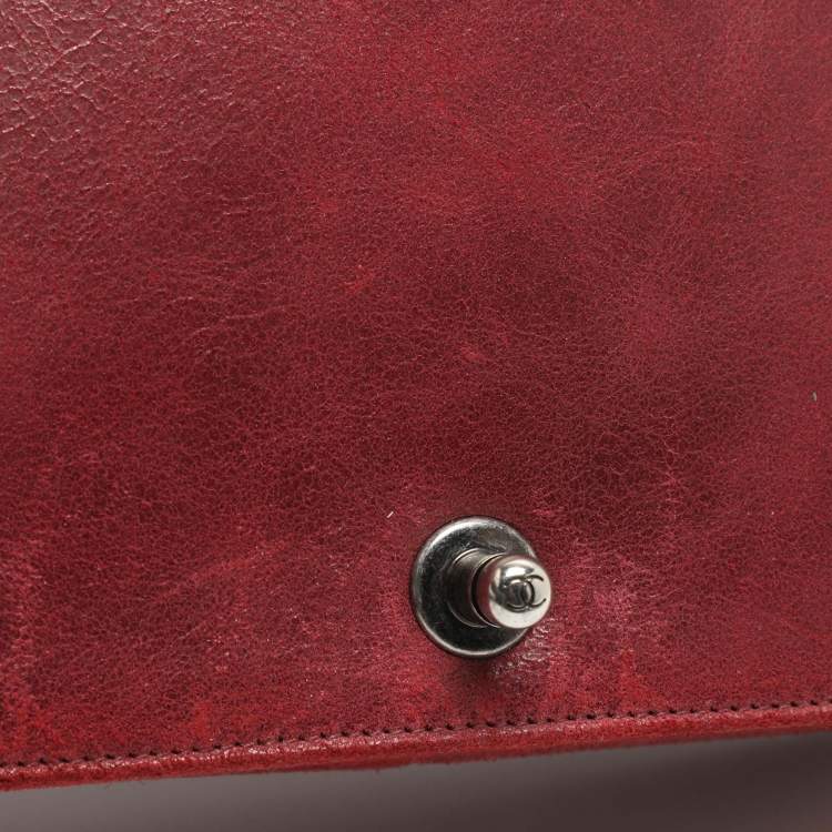 Pre Owned Chanel Boy Large Burgundy Chesterfield Quilted Nubuck Leather Flap Bag