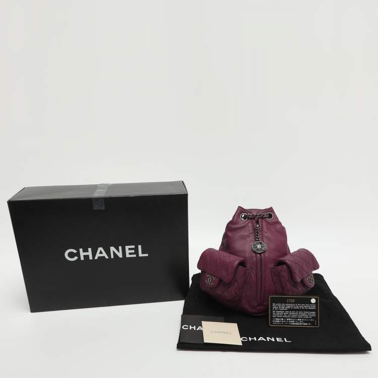 Pre Owned Chanel Backpack Is Back Mini Purple Leather Backpack