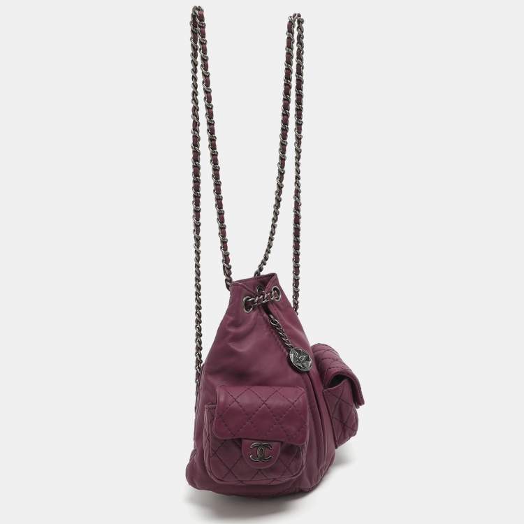 Pre Owned Chanel Backpack Is Back Mini Purple Leather Backpack