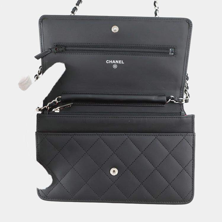 Pre Owned Chanel Cambon Black Lambskin Leather Wallet on Chain Bag