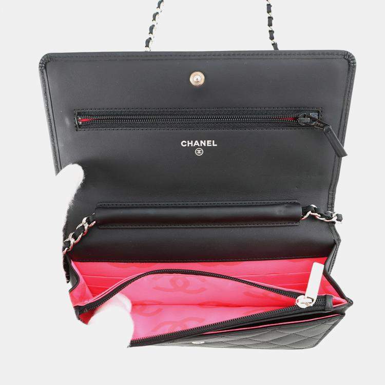 Pre Owned Chanel Cambon Black Lambskin Leather Wallet on Chain Bag