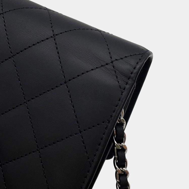 Pre Owned Chanel Cambon Black Lambskin Leather Wallet on Chain Bag