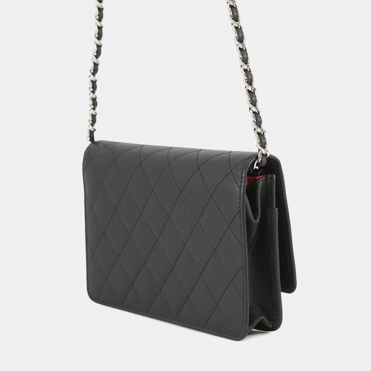 Pre Owned Chanel Cambon Black Lambskin Leather Wallet on Chain Bag