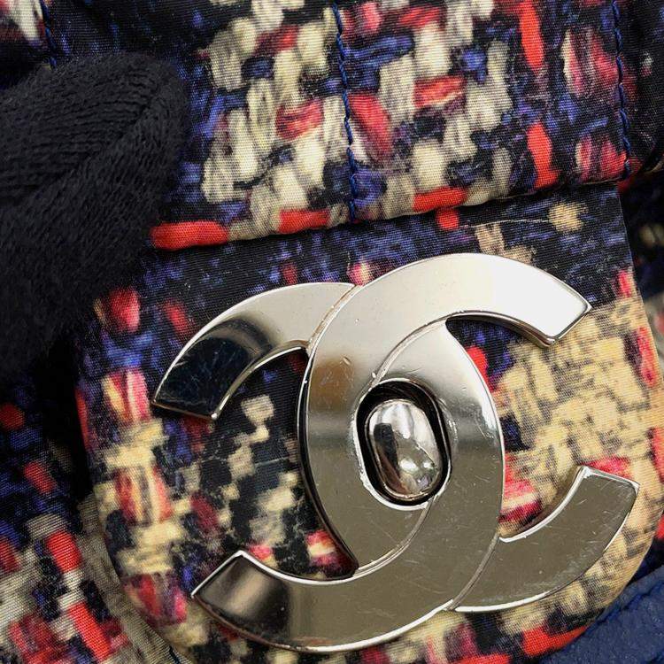Pre Owned Chanel Cc Logo Tweed Print Backpack Blue/Multicolor Nylon Leather