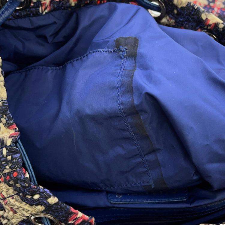 Pre Owned Chanel Cc Logo Tweed Print Backpack Blue/Multicolor Nylon Leather