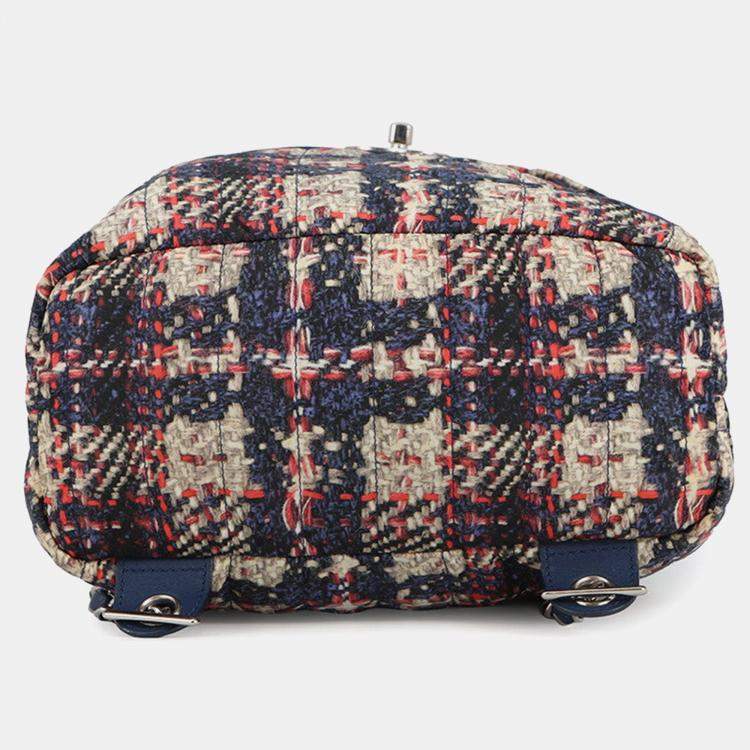 Pre Owned Chanel Cc Logo Tweed Print Backpack Blue/Multicolor Nylon Leather