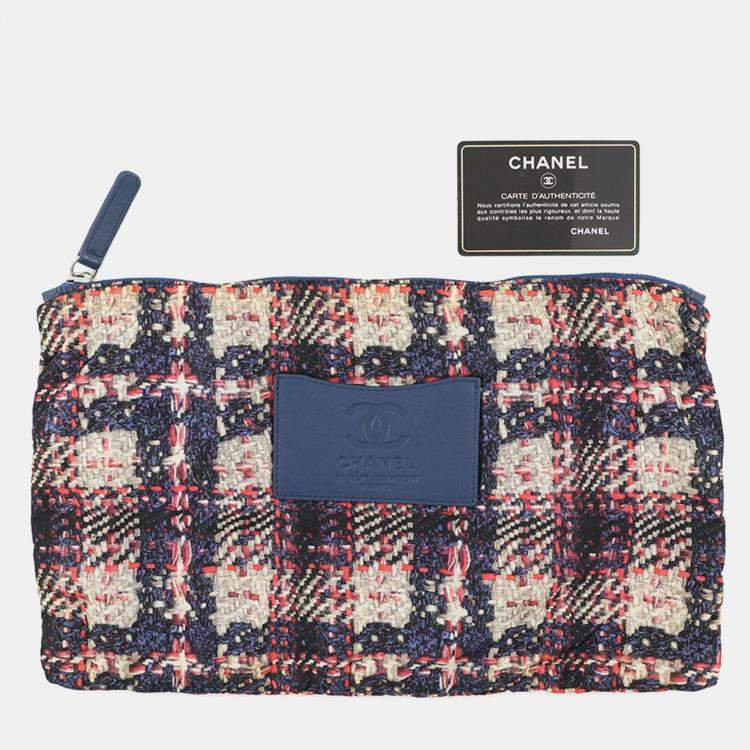 Pre Owned Chanel Cc Logo Tweed Print Backpack Blue/Multicolor Nylon Leather