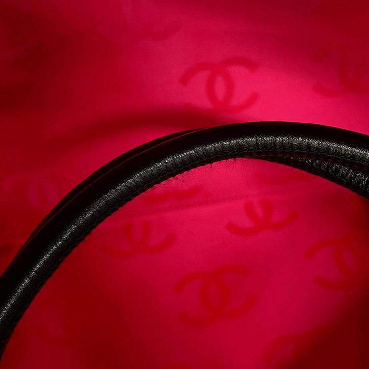 Pre Owned Chanel Cambon Line Tote Bag Black Lambskin Size Large
