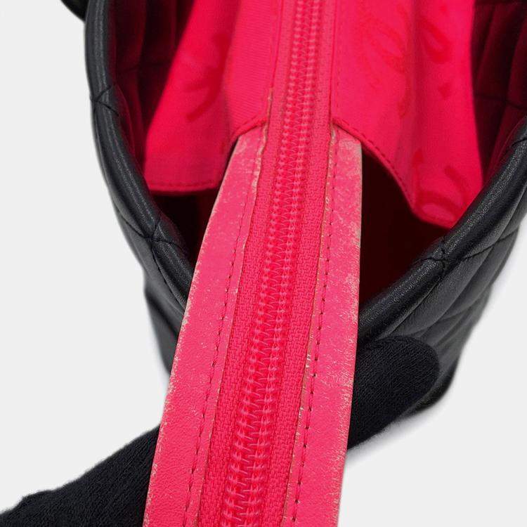 Pre Owned Chanel Cambon Line Tote Bag Black Lambskin Size Large