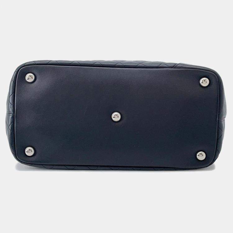 Pre Owned Chanel Cambon Line Tote Bag Black Lambskin Size Large