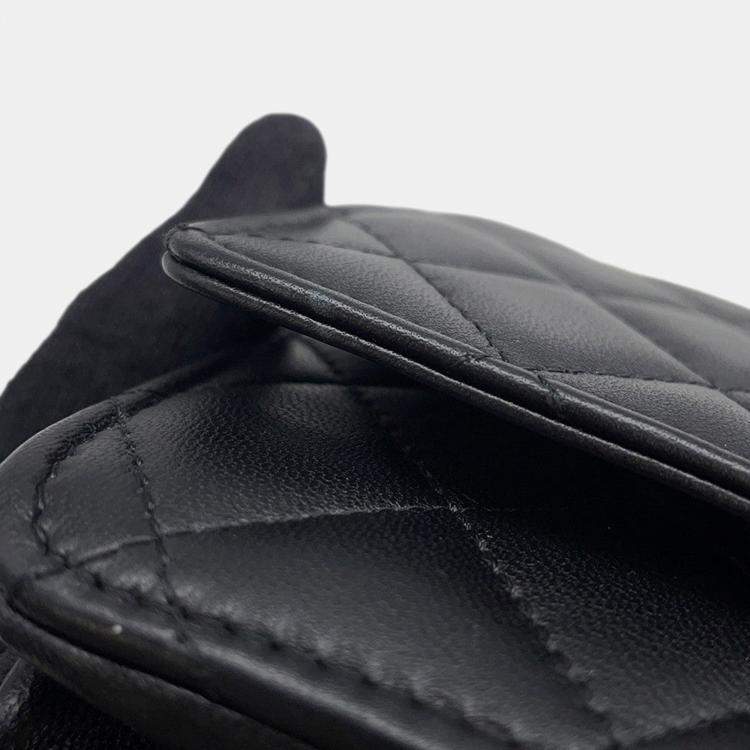 Pre Owned Chanel Pearl Chain Wallet Black Lambskin