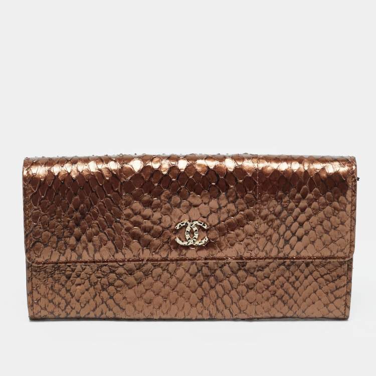 Pre Owned Chanel CC Brown Python Continental Wallet