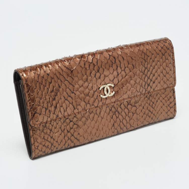 Pre Owned Chanel CC Brown Python Continental Wallet