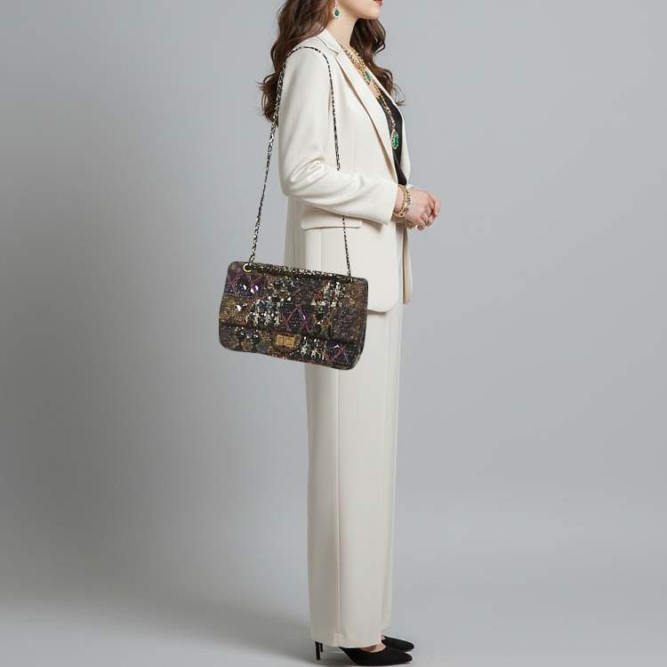 Pre Owned Chanel 2.55 Reissue Paris Byzance 227 Multicolor Lasage Tweed Jeweled Flap Bag