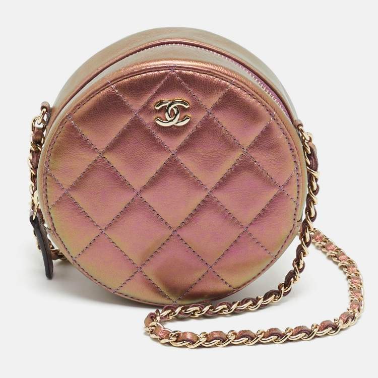 Pre Owned Chanel CC Purple Iridescent Quilted Leather Chain Clutch