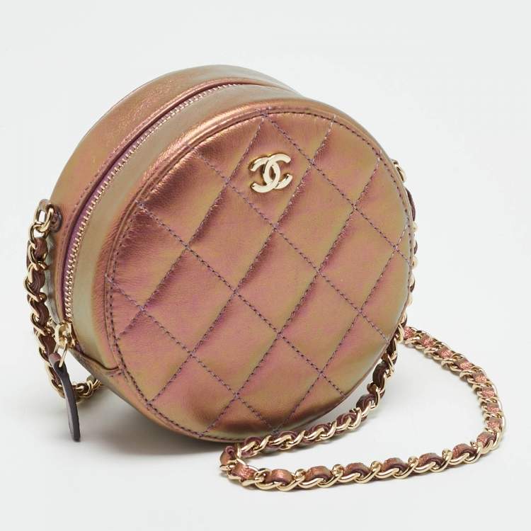 Pre Owned Chanel CC Purple Iridescent Quilted Leather Chain Clutch