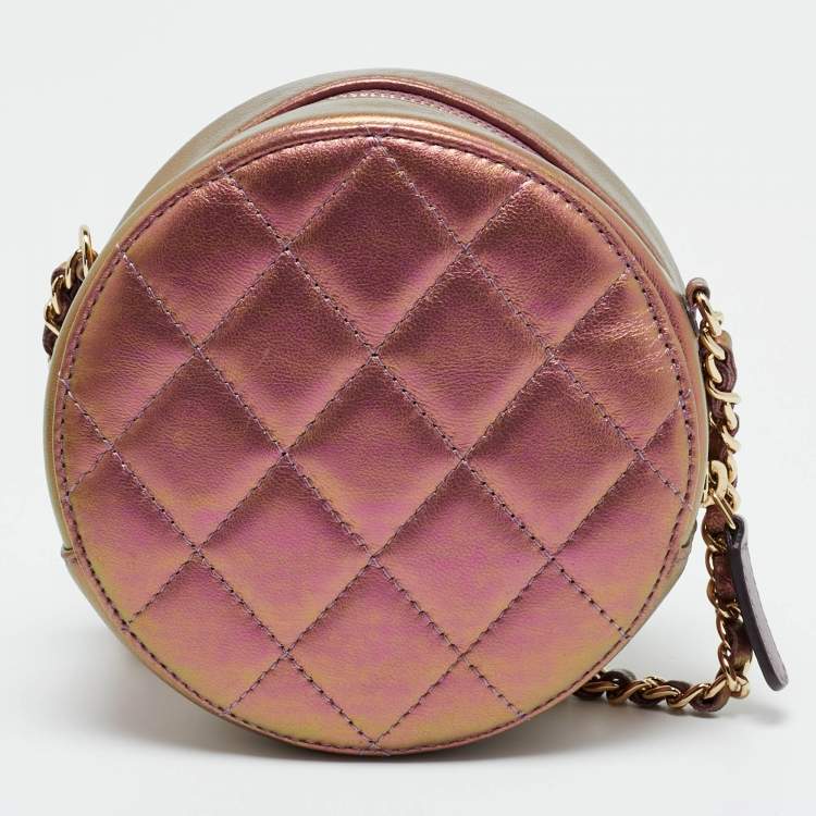 Pre Owned Chanel CC Purple Iridescent Quilted Leather Chain Clutch