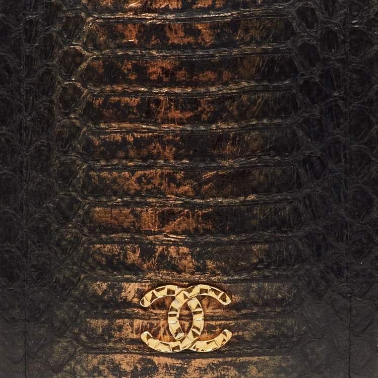 Pre Owned Chanel L Yen Black/Bronze Snakeskin Wallet