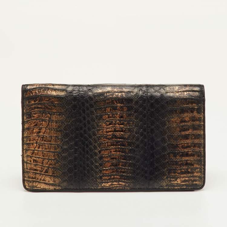 Pre Owned Chanel L Yen Black/Bronze Snakeskin Wallet