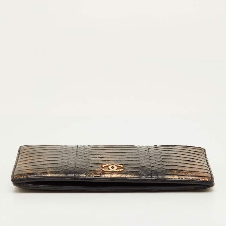 Pre Owned Chanel L Yen Black/Bronze Snakeskin Wallet