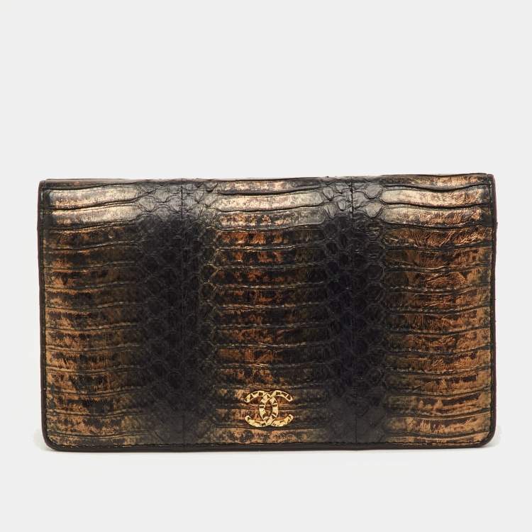 Pre Owned Chanel L Yen Black/Bronze Snakeskin Wallet