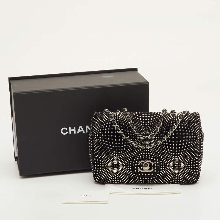 Pre Owned Chanel Strass Evening Mini Black Velvet Flap Bag