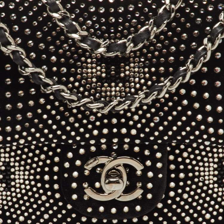 Pre Owned Chanel Strass Evening Mini Black Velvet Flap Bag