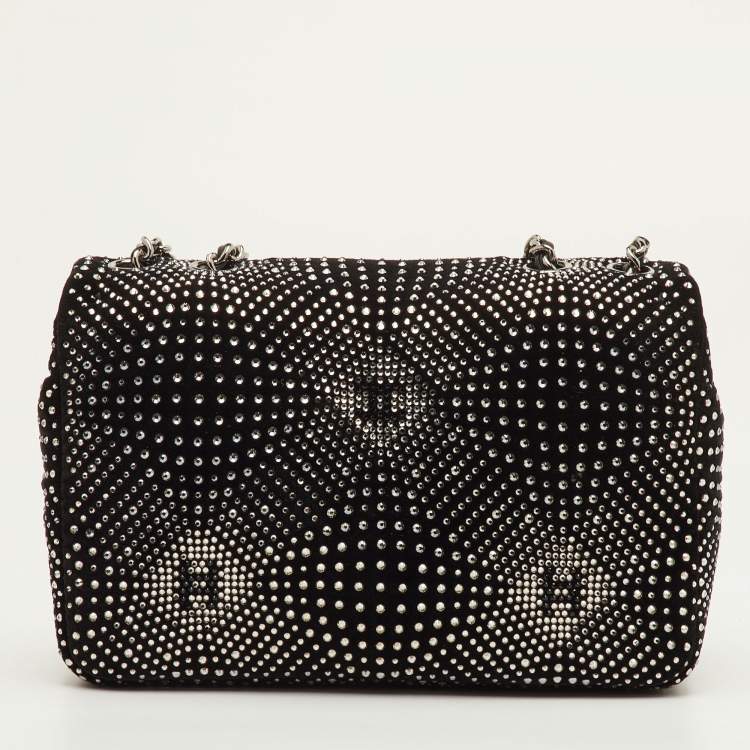 Pre Owned Chanel Strass Evening Mini Black Velvet Flap Bag