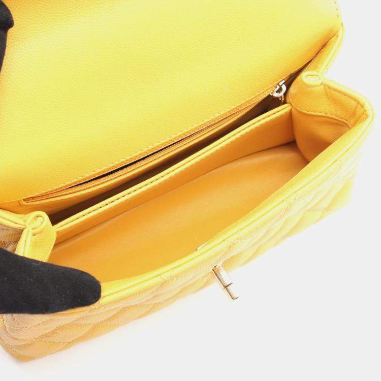 Pre Owned Chanel Coco Handle Flap Matelasse Handbag In Calfskin Leather Yellow