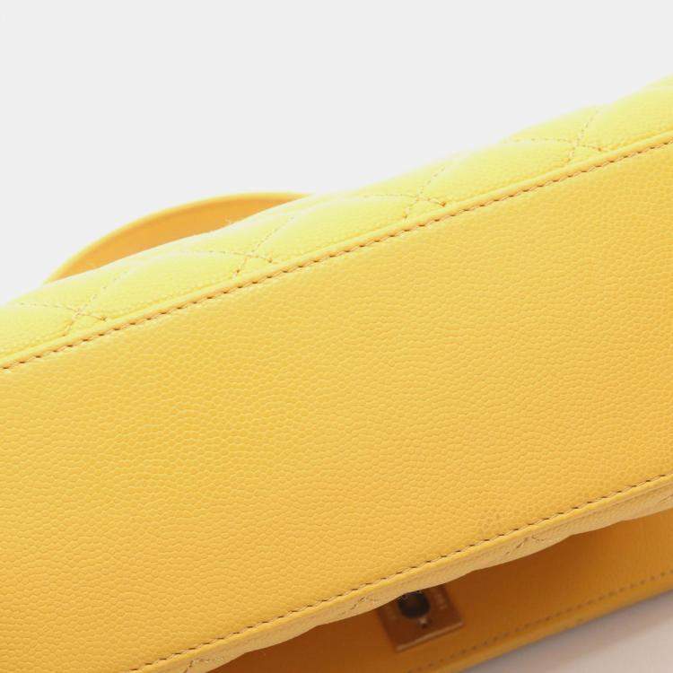Pre Owned Chanel Coco Handle Flap Matelasse Handbag In Calfskin Leather Yellow
