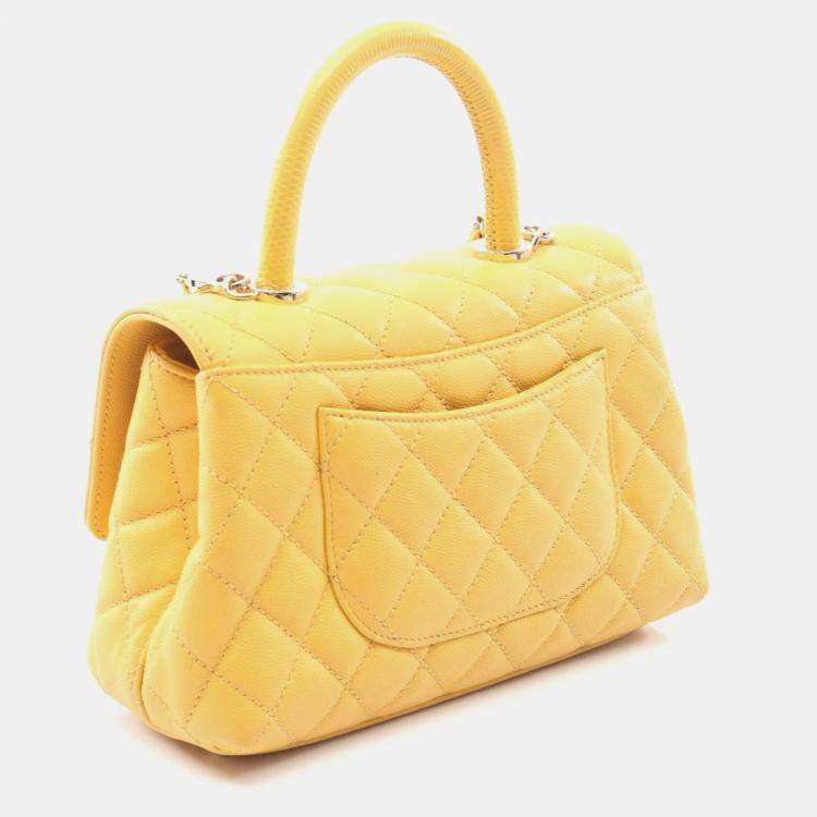 Pre Owned Chanel Coco Handle Flap Matelasse Handbag In Calfskin Leather Yellow