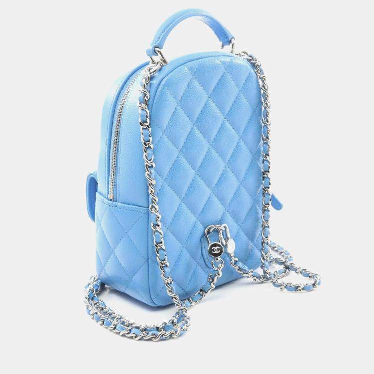 Pre Owned Chanel Matelasse Backpack Leather Grained Calfskin Blue