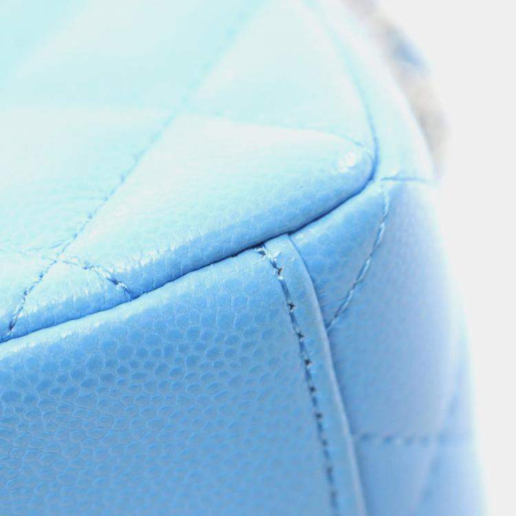 Pre Owned Chanel Matelasse Backpack Leather Grained Calfskin Blue