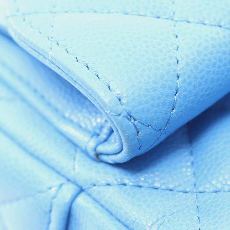 Pre Owned Chanel Matelasse Backpack Leather Grained Calfskin Blue