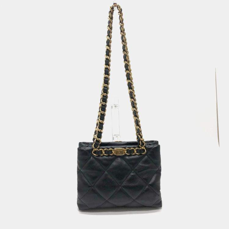 Pre Owned Chanel Coco Mark Cc Matelasse Small Shopping Bag Chain Shoulder Lambskin Black