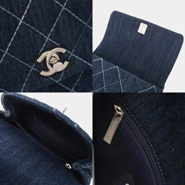 Pre Owned Chanel Matelasse Top Handle Flap Bag Xs Blue Denim Handbag