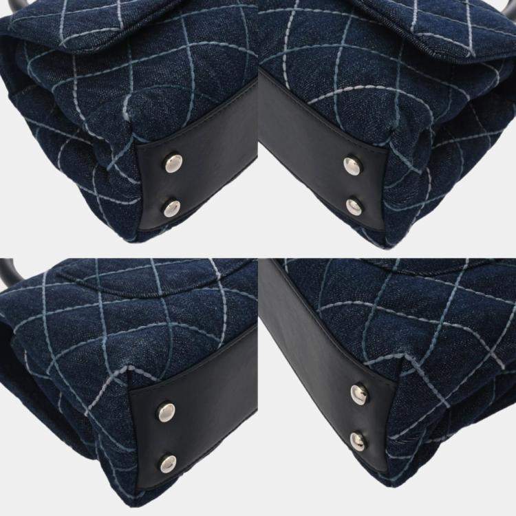 Pre Owned Chanel Matelasse Top Handle Flap Bag Xs Blue Denim Handbag