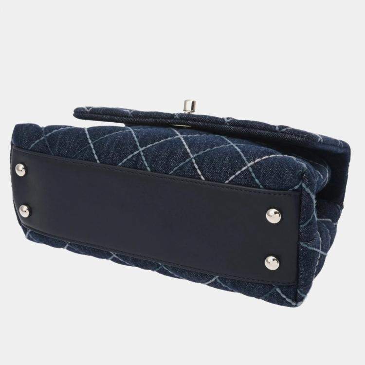 Pre Owned Chanel Matelasse Top Handle Flap Bag Xs Blue Denim Handbag