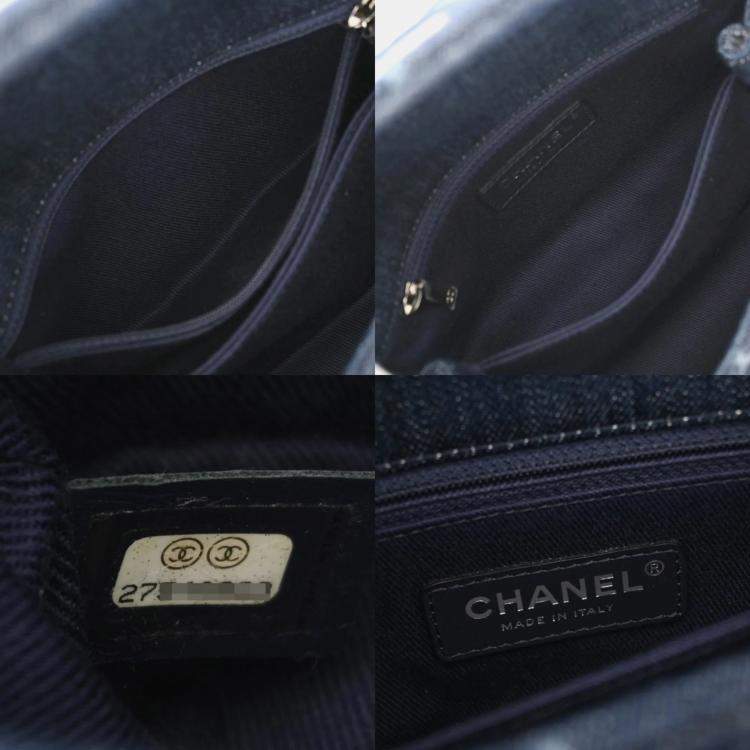 Pre Owned Chanel Matelasse Top Handle Flap Bag Xs Blue Denim Handbag